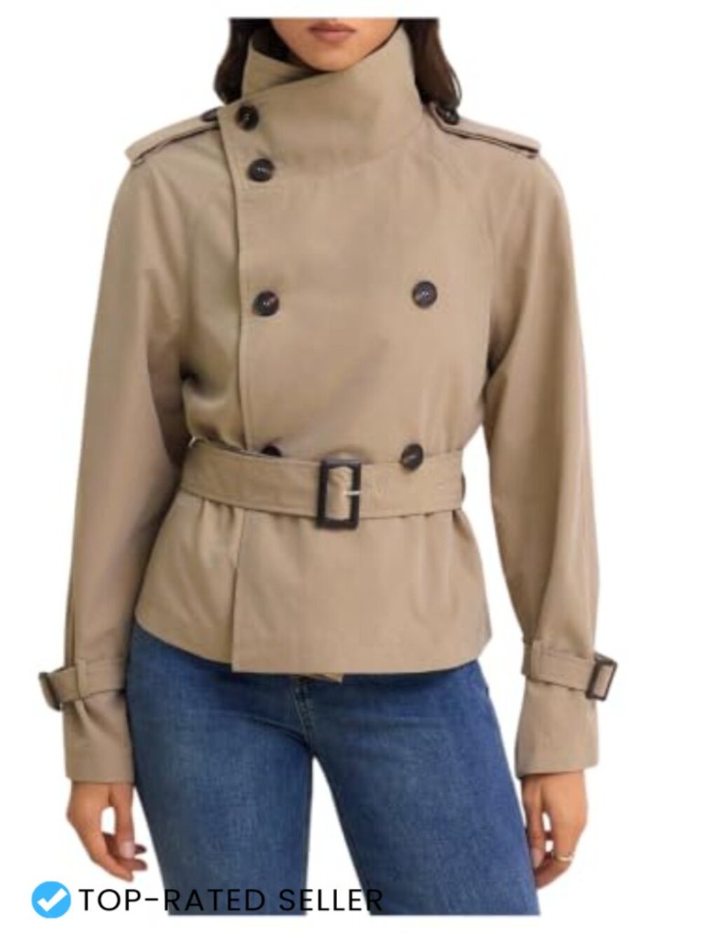 SOLY HUX Women's Belted Trench Coat High Neck Short Jacket